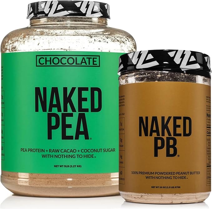 NAKED Chocolate Pea Protein Isolate 5LB Bulk PB Powdered Peanut Butter 1.5LB (45 Servings) – Plant-Based Vegan Non-GMO Gluten Free Soy Free Lactose Free