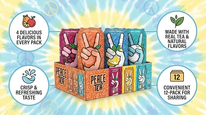 Peace Tea 16 oz 12-Pack Variety – Caddy Shack Just Peachy Razzleberry &amp Sno-Berry – Ready-to-Drink Iced Tea Beverage Assortment – Bold Fruit Flavored Tea Drinks