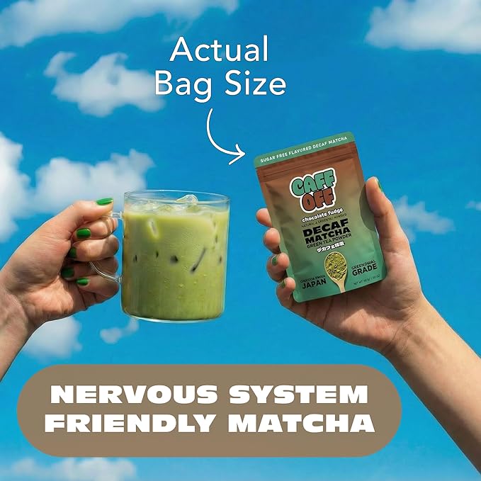 Caff Off Decaf Chocolate Matcha Green Tea Powder From Japan – 1.06 oz / 30 g – Ceremonial Grade &amp Sugar-Free – No Fillers or Milk Powders – Naturally Decaffeinated Without Chemicals – Tested for H