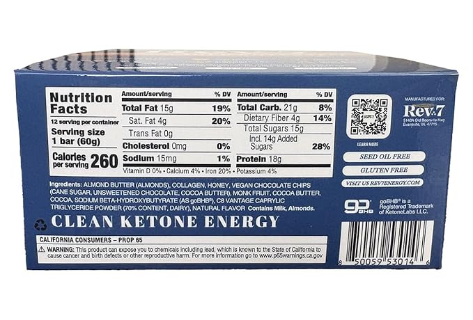 REV7 Ketone Energy Bars Pack of 12 - Chocolate Almond Brownie