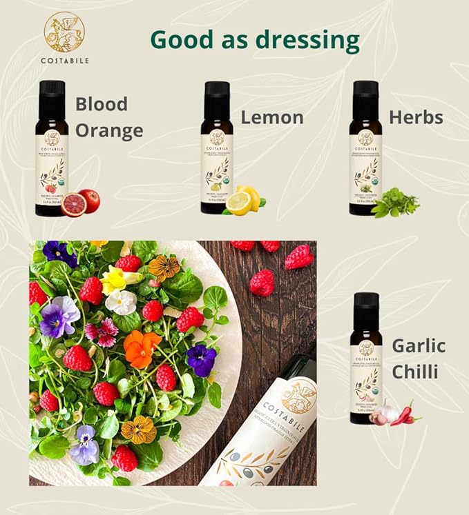 Flavored Olive Oil Gift Set - Organic Extra Virgin Olive Oil Sampler. Perfect Flavored Variety Pack for Italian Gifts Lovers and Foodies. Box 5 x 3.45 Fl.Oz.