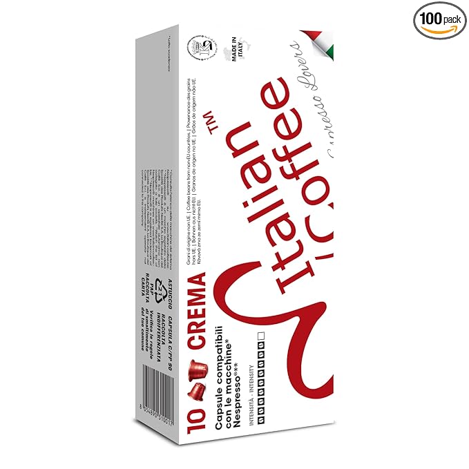 Italian Coffee for Espresso Lovers capsules compatible with Nespresso Original machines (100 Crema regular pods 100 Count (Pack of 1))