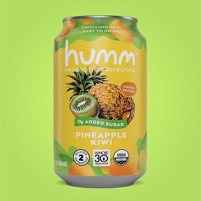 Humm Whole30 Approved Kombucha Pineapple Kiwi Organic Vegan &amp GMO Free (12 Pack)