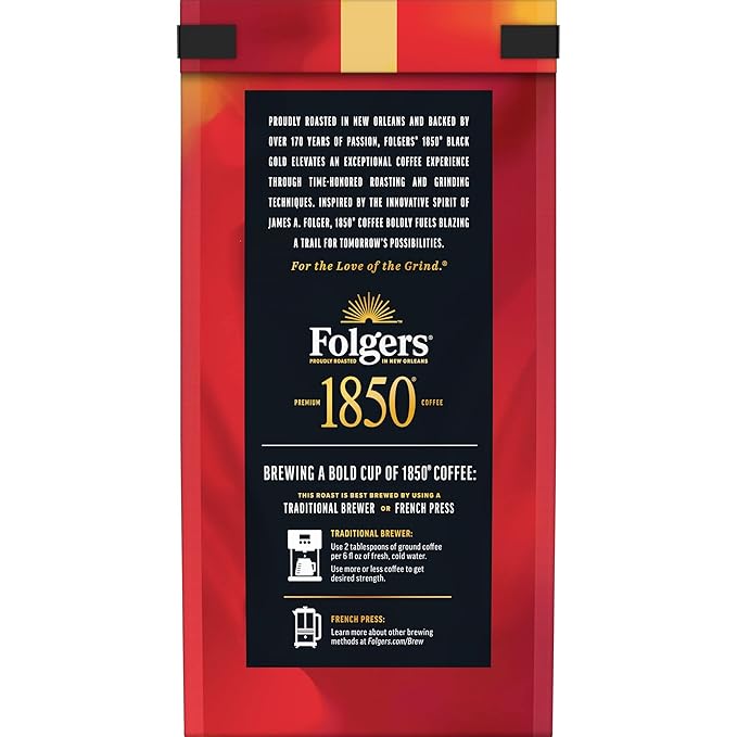 1850 by Folgers Black Gold Dark Roast Ground Coffee 12 Ounces (Pack of 6)