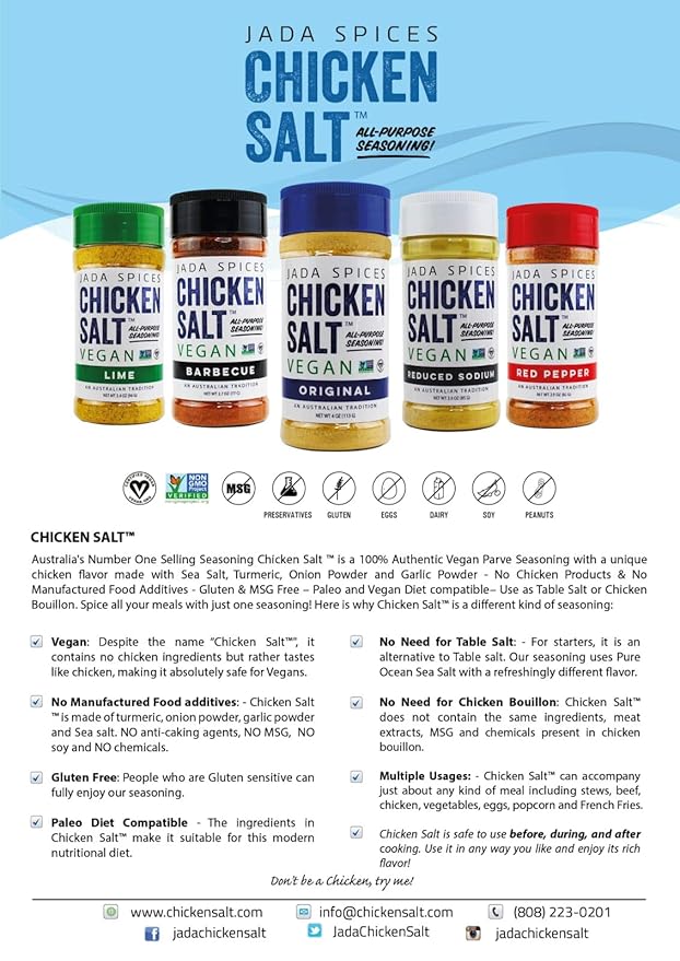 JADA Spices Chicken Salt Spice and Seasoning - Red Pepper Flavor 3PACK - Hot! Vegan Keto &amp Paleo Friendly - Perfect for Cooking BBQ Grilling Rubs Popcorn and more - Preservative &amp Additiv
