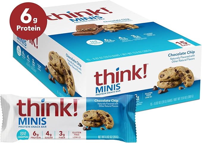 think! MINIS Protein Snack Bars Gluten Free Chocolate Chip 15 Count (Pack of 2)