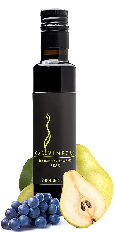 Calivirgin Balsamic Vinegar - Pear Flavored Traditional Balsamic Vinegar - Thick Velvety Authentic Italian Balsamic Vinegar - Gourmet Vinegar - Barrel Aged Balsamic Vinegar Bottle - 250ml