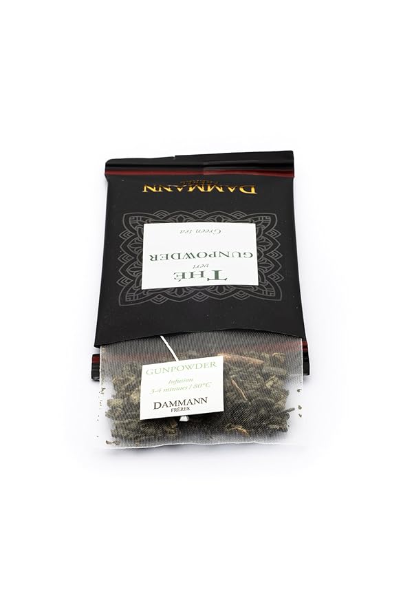 Dammann Freres Satchets Gunpowder Green Tea Bags Premium Gourmet French Tea Individually Wrapped 24 Count (Single Pack)