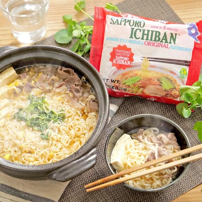 Sapporo Japanese Ramen Variety Pack 6 Traditional Authentic Flavors - Original Beef Chicken Tonkotsu Yakisoba Miso - 4 Pack Per Flavor Instant Ramen Noodle Sampler (24 Pack)