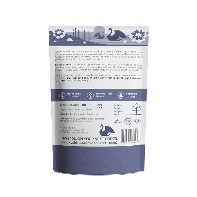 Imperial Grade White Peony Tea Bags - Bai Mu Dan (also known as Pai Mu Tan Baimudan Paimutan) - Fresh White Tea - Low Caffeine - High Antioxidants - 40 Count