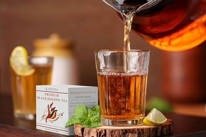 QuaZenTea Premium Black Oolong Tea Loose Leaf 3.5oz (100g) - Vietnamese High Mountain Tea Boldly Roasted Smooth &amp Toasty with Sweet Finish-Coffee Alternative Perfect for Black Tea Lovers