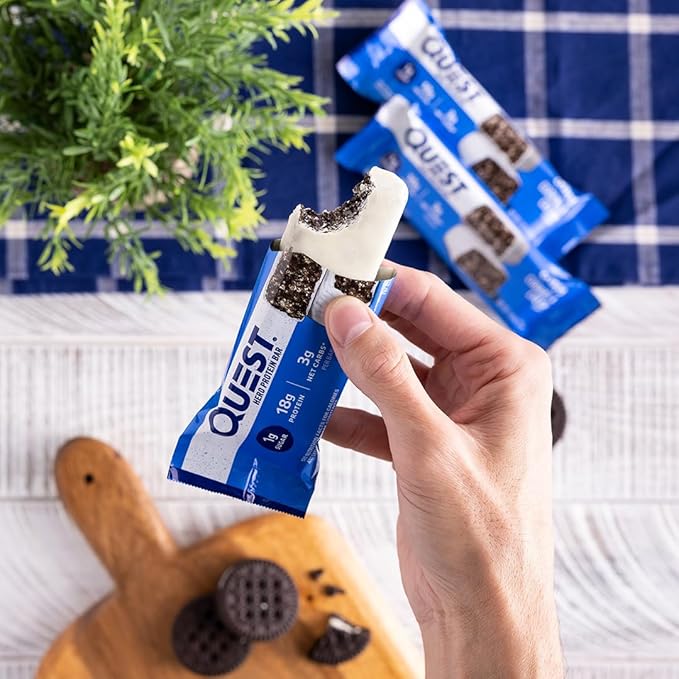 Quest Nutrition Crispy Cookies &amp Cream Hero Protein Bar 18g Protein 1g Sugar 3g Net Carb &amp Dipped Chocolate Cookies &amp Cream Protein Bars High Protein Low Carb Gluten Free