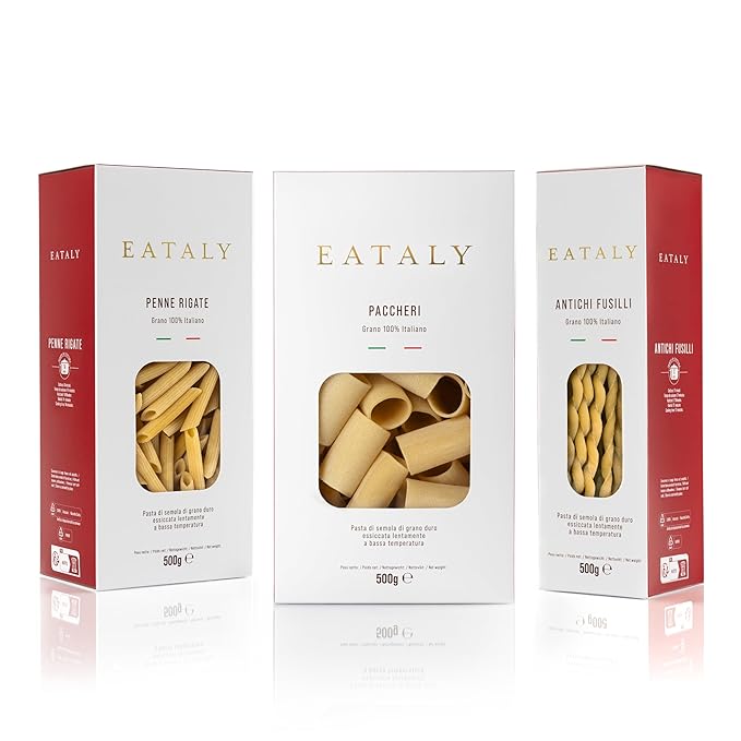 Eataly Sunday Sauce Box Pasta Bundle Pack- Antichi Fusilli Paccheri &amp Penne Rigate 3-500g (17 oz.) Boxes- 1 Each