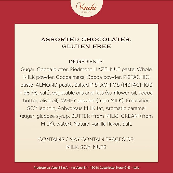 Venchi - Christmas Gift Box with Assorted Chocolates Gianduiotto Chocoviar 75% Extra Dark Cremino Limited Edition Gluten-Free No Colourings or Preservatives Gift Idea
