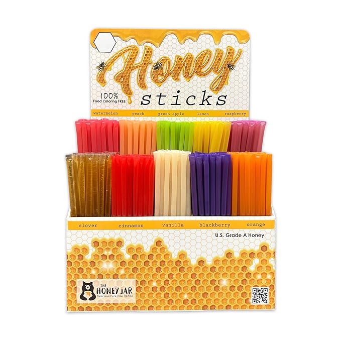 The Honey Jar - Traditional Honey Stick Retail Display with 500 Assorted Honey Sticks perfect for Gift Shop Grocery Store Boutique Farmers Market