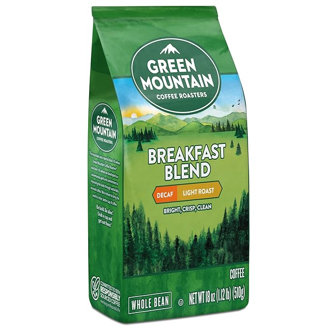 Green Mountain Coffee Roasters Breakfast Blend Decaf Whole Bean Coffee Bagged 18 oz
