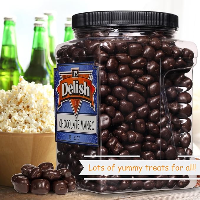 Dark Chocolate Covered Dried Mango by It's Delish 3.75 LBS Jumbo Container | Gourmet Chocolate Covered Mango Bits Fruit Snacks Bulk Chocolate Candy Treats | Vegan Non-Dairy Kosher