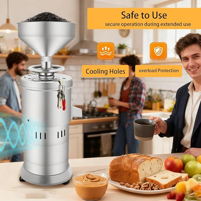 Commercial Peanut Butter Machine 1100W Electric Nut Butter Maker 33lbs/h Sesame Sauce Grinder for Groundnut Almond Cashew Nut