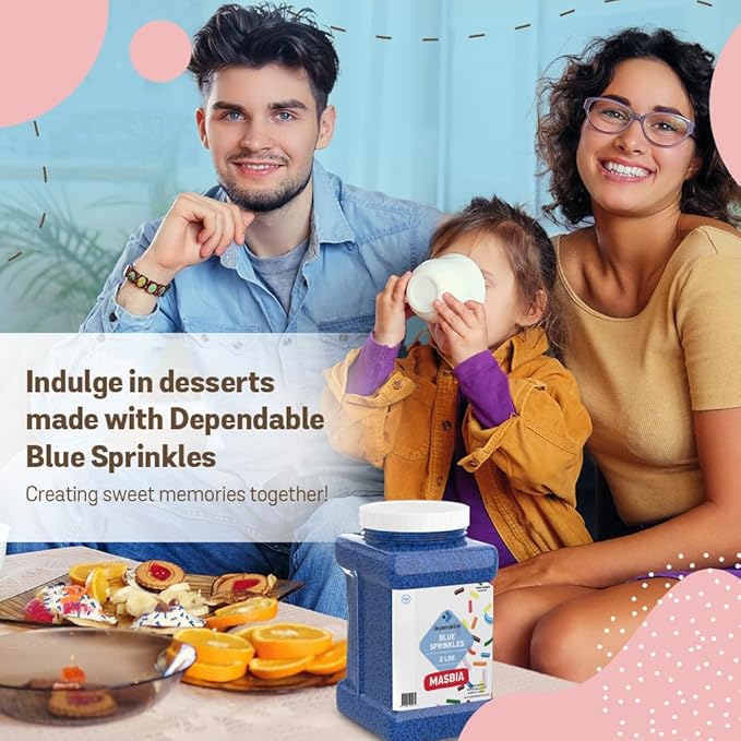 Dependable Food Blue Sprinkles - 2 Lb. Bulk Container - Gluten-Free Kosher Blue Jimmies for Cake Decorating Cupcakes &amp More - Resealable Jar