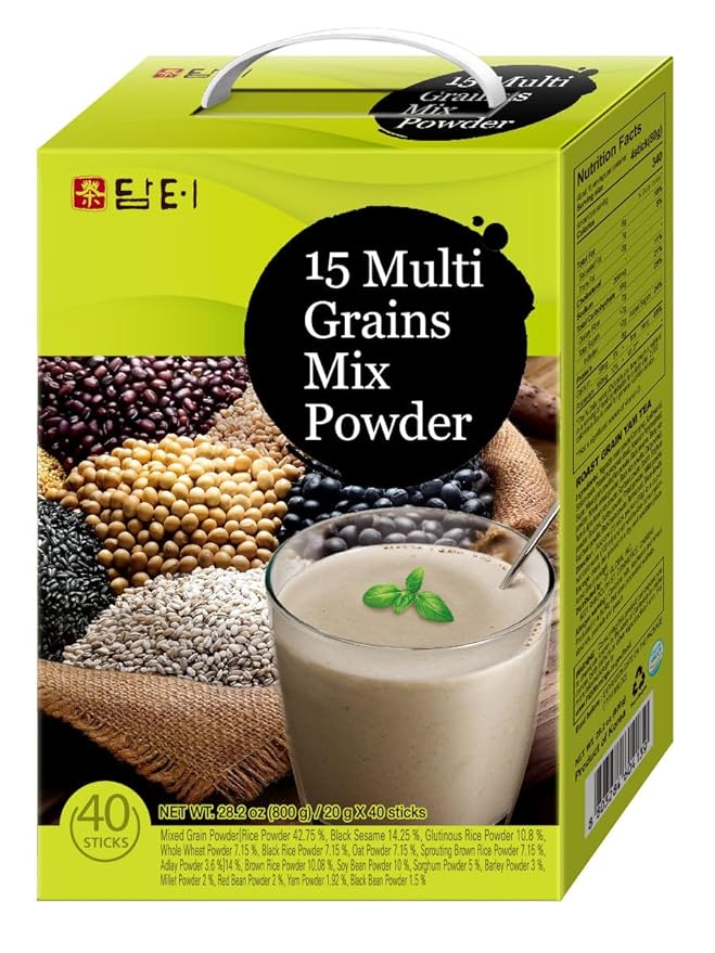 Damtuh Korean Misugaru Drink Mix Bundle – 15-Grain Multigrain Powder + Black Grain Misugaru Powder Latte-Style Drink Caffeine-Free 20g x 80 Stick Packs