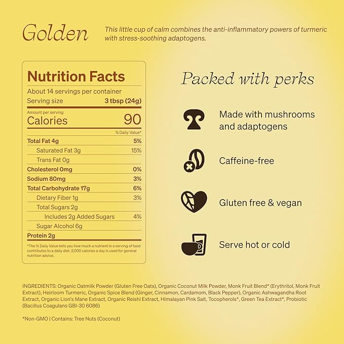Clevr Turmeric Powder Golden Milk Instant Latte Mix Superfood Powder with Oat Milk Lions Mane Reishi Mushroom Organic Spices Coconut Cream Ashwagandha Serve Hot or Iced (14 Lattes)