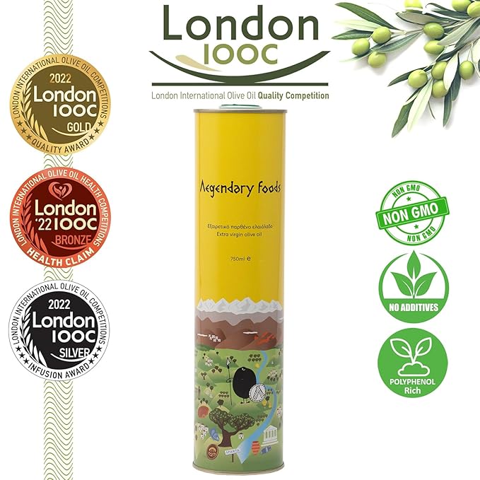 Extra Virgin Olive Oil Tin Great Taste Cold Pressed Fruity Flavor Polyphenol Rich Olive Oil from the Land of Sparta 750ml Tin