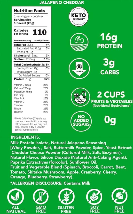 Better Than Good Savory Keto Gluten-Free Jalapeno Cheddar Protein Puffs (12-Pack) - Paleo Low Sugar Low Calorie Diabetic Friendly Snacks | 16g Protein &amp 2 Servings of Fruits &amp Veggies