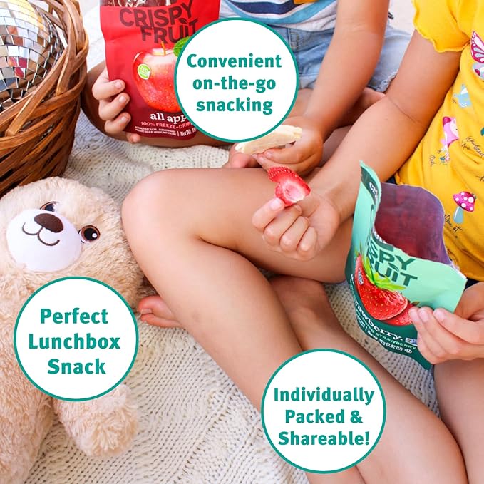 Crispy Green Freeze-Dried Strawberry Fruit Snacks 0.42 Oz (Pack of 12) 100% Pure Fruit All-Natural No Added Sugar Single-Serve Bags for Healthy Snacks &amp School Lunches
