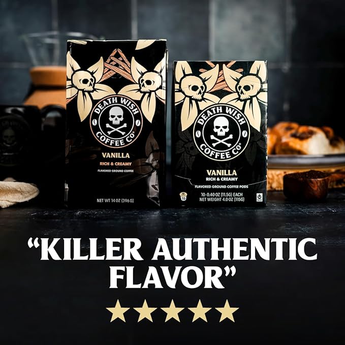 Death Wish Coffee Single Serve Coffee Pods - Vanilla Pods (10 Count) (Pack of 2)