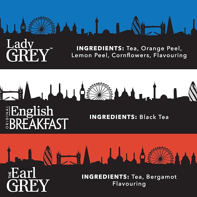 Twinings London Skyline Red White &amp Blue Commemorative Collection of Loose Leaf Teas Limited Edition Gift Set 100g Tins (Pack of 3) Original English Breakfast The Earl Grey &amp Lady Grey