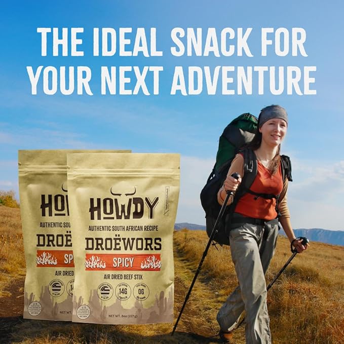 Howdysnax Spicy Droëwors – Authentic South African Air-Dried Beef Sticks Small-Batch Crafted High-Protein Snack Keto &amp Paleo Friendly No Added Sugar - 8 Ounce (Pack of 1)