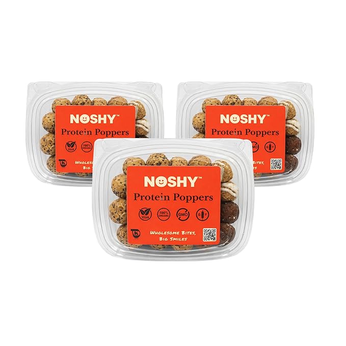 NOSHY Protein Poppers - Protein Balls - Vegan Plant-Based Gluten-Free Dairy-Free Non-GMO Kosher 3-Pack (Variety Pack)