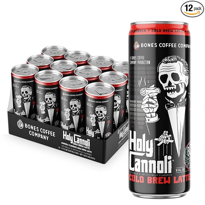Bones Coffee Company Holy Cannoli Latte Baked Cannoli Flavored Coffee Medium Roast Ready To Drink Iced Coffee in Can 11 Fl Oz Can (12 Pack)