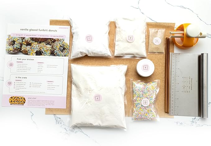 CrumbleCrate Vanilla Glazed Funfetti Donuts DIY Baking Kit | Gourmet Donut Making Set for Adults &amp Kids | Pre-Measured Ingredients &amp Baking Tools