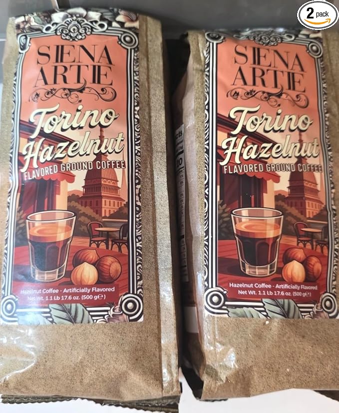 Siena Artie Torino Hazelnut Flavored Ground Coffee 1.1 lb per Bag 2 PackFlavor Profile: Hazelnut Net Weight: 1.1 Lb (17.6 oz. or 500 g). Form: Ground coffee