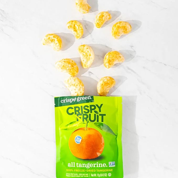 Crispy Green Freeze-Dried Tangerine Fruit Snacks 0.42 Oz (Pack of 12) 100% Pure Fruit All-Natural No Added Sugar Single-Serve Bags for Healthy Snacks &amp School Lunches