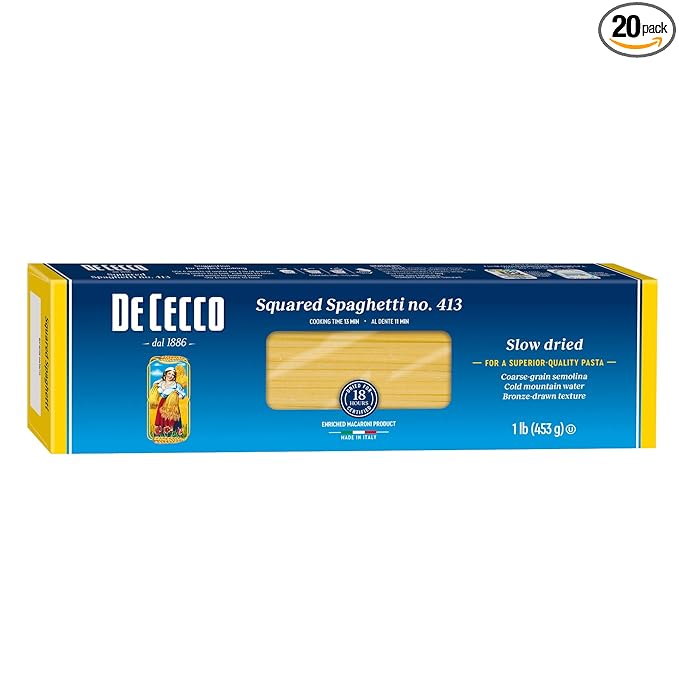 De Cecco Pasta Squared Spaghetti No.413 1 Pound (Pack of 20) - Made in Italy High in Protein &amp Iron Bronze die