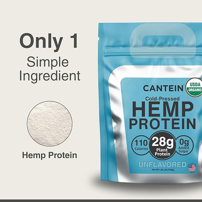 Organic Plant-Based Protein Powder - 100% Hemp Protein Vegan Shake Mix - Lactose Dairy &amp Gluten Free Clean Natural Unflavored (20 Servings)