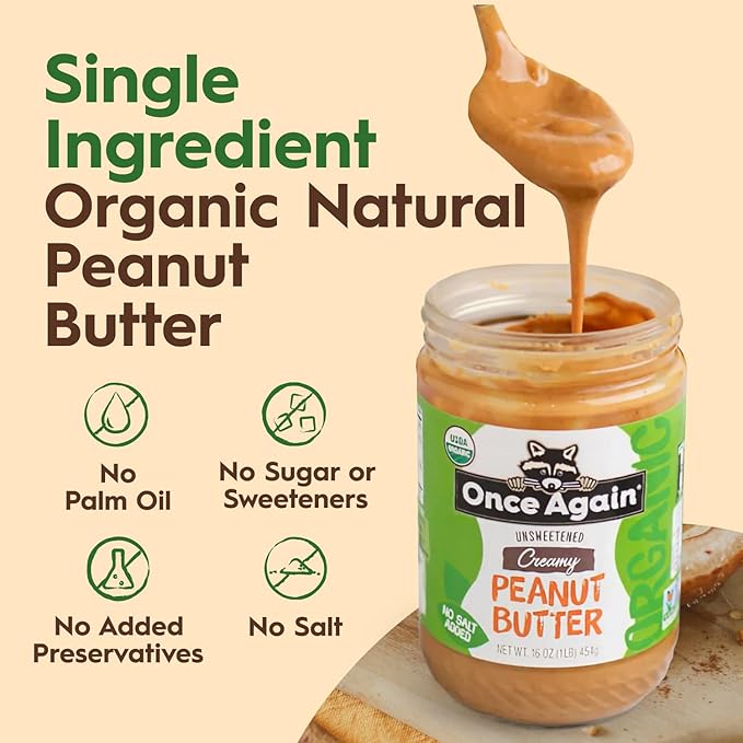 Once Again Organic Creamy Peanut Butter 9 Pound Bucket - No Sugar Added Single Ingredient Unsalted Natural Peanut Butter Bulk No Palm Oil - Non-GMO Gluten Free - Smooth and Unsweetened