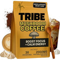 TRIBE Mushroom Coffee with MCT Oil - Creamy Instant Barista Blend for Energy Focus &amp Immune Support 6 Adaptogenic Superfoods - Lion’s Mane Reishi Turkey Tail - 2000mg - 30 Servings Spoon Incl