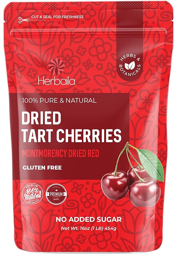 Herbaila Dried Cherries Tart Cherry Montmorency Tart Cherries Dried Sour Cherries Fresh Montmorency Dried Tart Cherries Dried Cherries All-Natural Whole Sour Cherry (1lb)