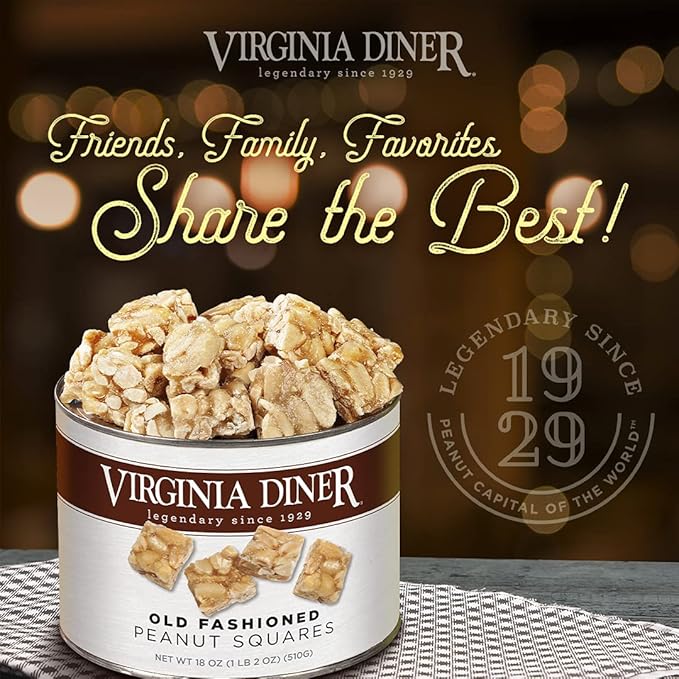 Virginia Diner Old-Fashioned Peanut Squares Candy Virginia Peanuts -18oz Tin