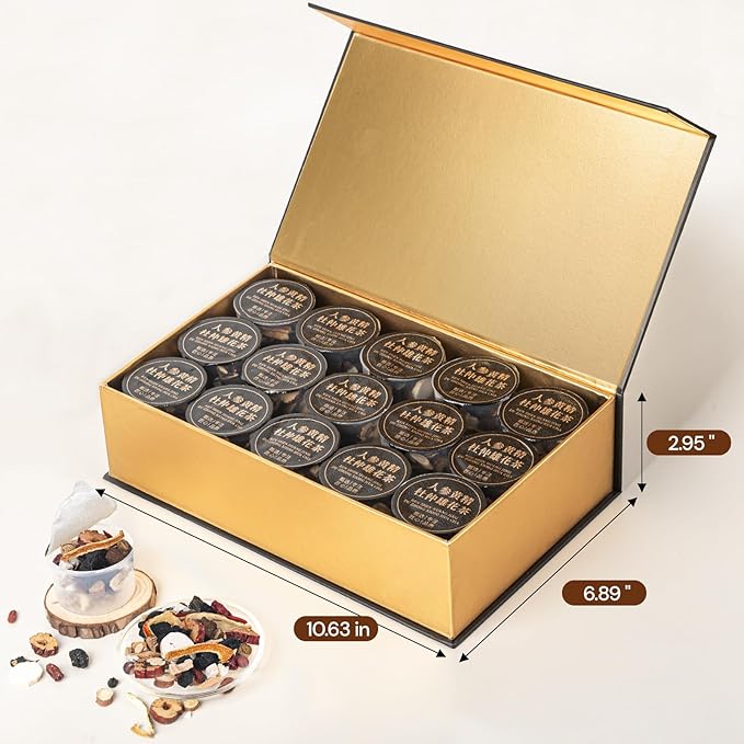Tea Gift Set - Ginseng Polygonatum Eucommia Male Flower Tea Travel Edition Gift Box for Men Women No Additives Caffeine Free 19 Precious Natural Herbal Ingredients（30 Cans/1 Box)