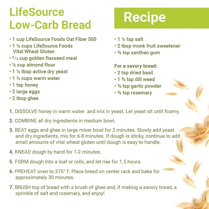 LifeSource Foods Oat Fiber 500 (3 LB) All-Natural Gluten-Free Zero-Carb Fiber Source for Low-Carb Baking