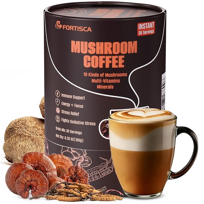 10-in-1 Mushroom CoffeeInstant Coffee with Lion’s Mane Cordyceps &amp Turkey Tail plus Ashwagandha Magnesium &amp MultivitaminsMixed With Arabica Instant Boosting Coffee for Balanced Energy &am