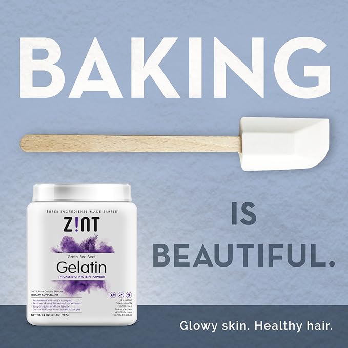 Zint Beef Gelatin Powder (16 oz): Unflavored Keto Certified Paleo Friendly Collagen Based Protein - For Baking Jello &amp Thickening