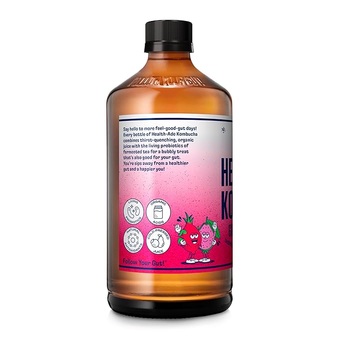 Health-Ade Kombucha Tea Organic Drink Fermented Tea with Living Probiotics Detoxifying Acids Supports Gut Health Non-GMO Vegan Gluten Free 12 Pack (16 Fl Oz Bottles) Guava Dragon Fruit