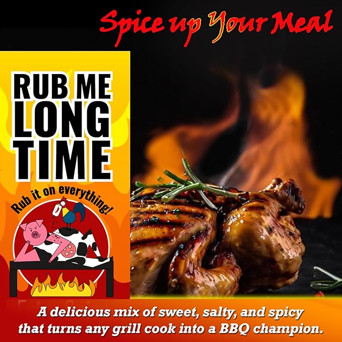 RUB ME LONG TIME (96g)| Sweet Salty &amp Spicy BBQ Rub | Original Smokin' Chipotle Extra Spicy | Perfect for Chicken Pork &amp Seafood