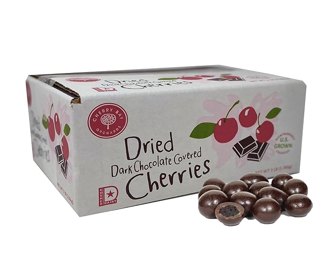 Cherry Bay Orchards Dark Chocolate Covered Cherries (3 lb Bulk Box) - Natural Dried Tart Montmorency Cherries - 100% Domestic Grower Owned Preservative Free No Added Color Kosher Certified
