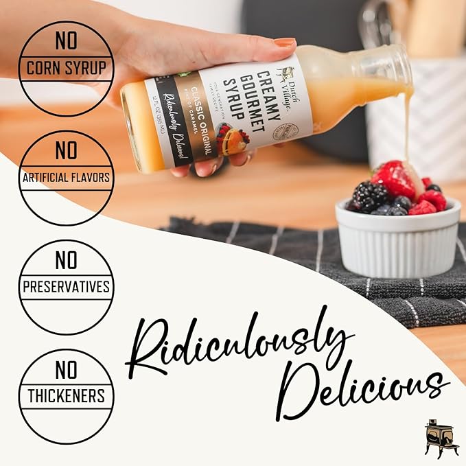 Creamy Gourmet Breakfast &amp Dessert Syrup | Organic Ingredients - Clean Label | No Preservatives Artificial Flavors or Corn Syrup | Gluten-Free | Dutch Village Classic Original 12 fl oz - 3 PK